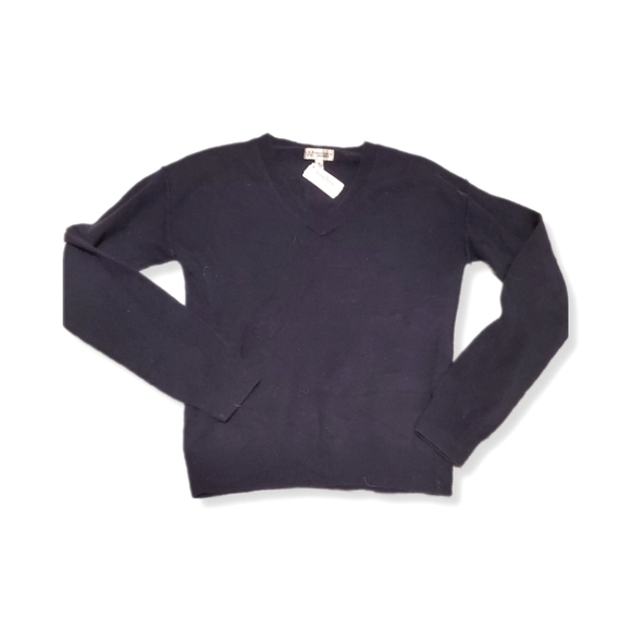 Neiman Marcus Cashmere Collection Cashmere Classic V-Neck Sweater Navy NWT $165 - Picture 8 of 10